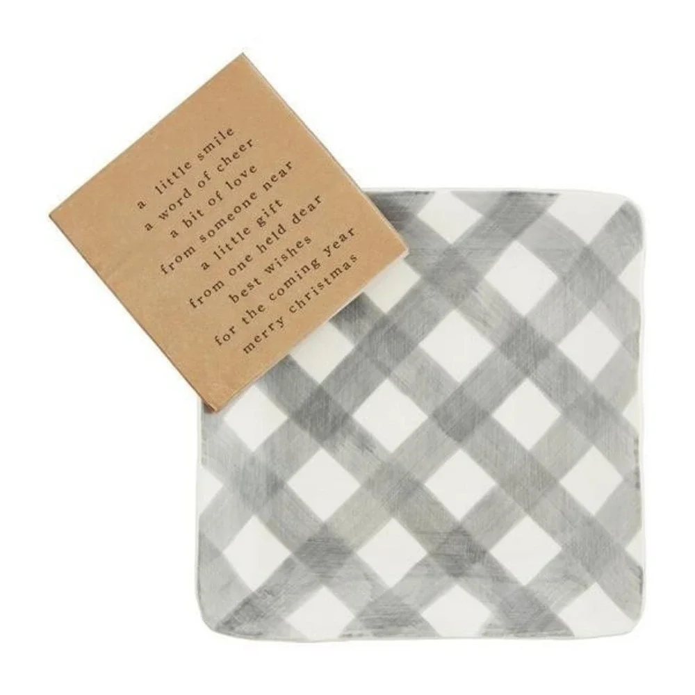 New Mud Pie holiday Gray Buffalo Plaid Cheese Plate Set in original packaging
